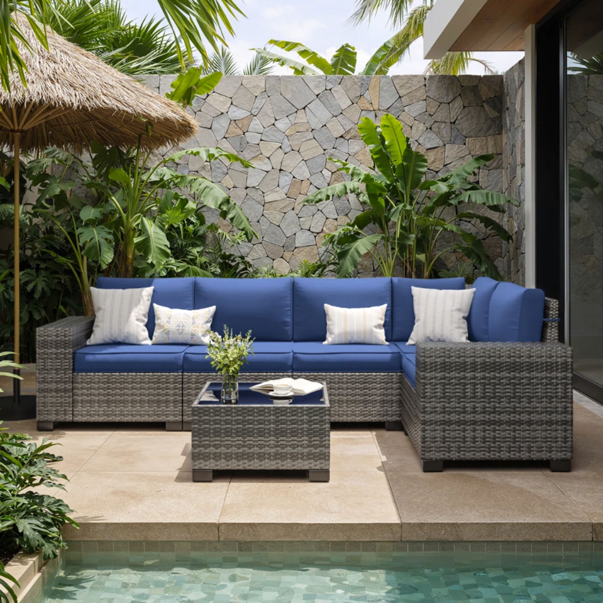 Wicker Outdoor Modular Sectional Seating Group with Cushions