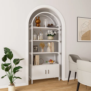white etagere bookshelf, arched