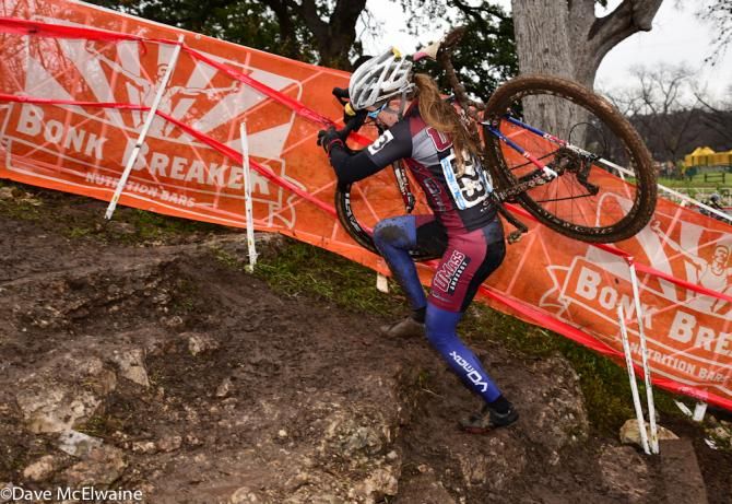Women's collegiate racing at USA Cycling Cyclo-cross National Championships in Austin, Texas.