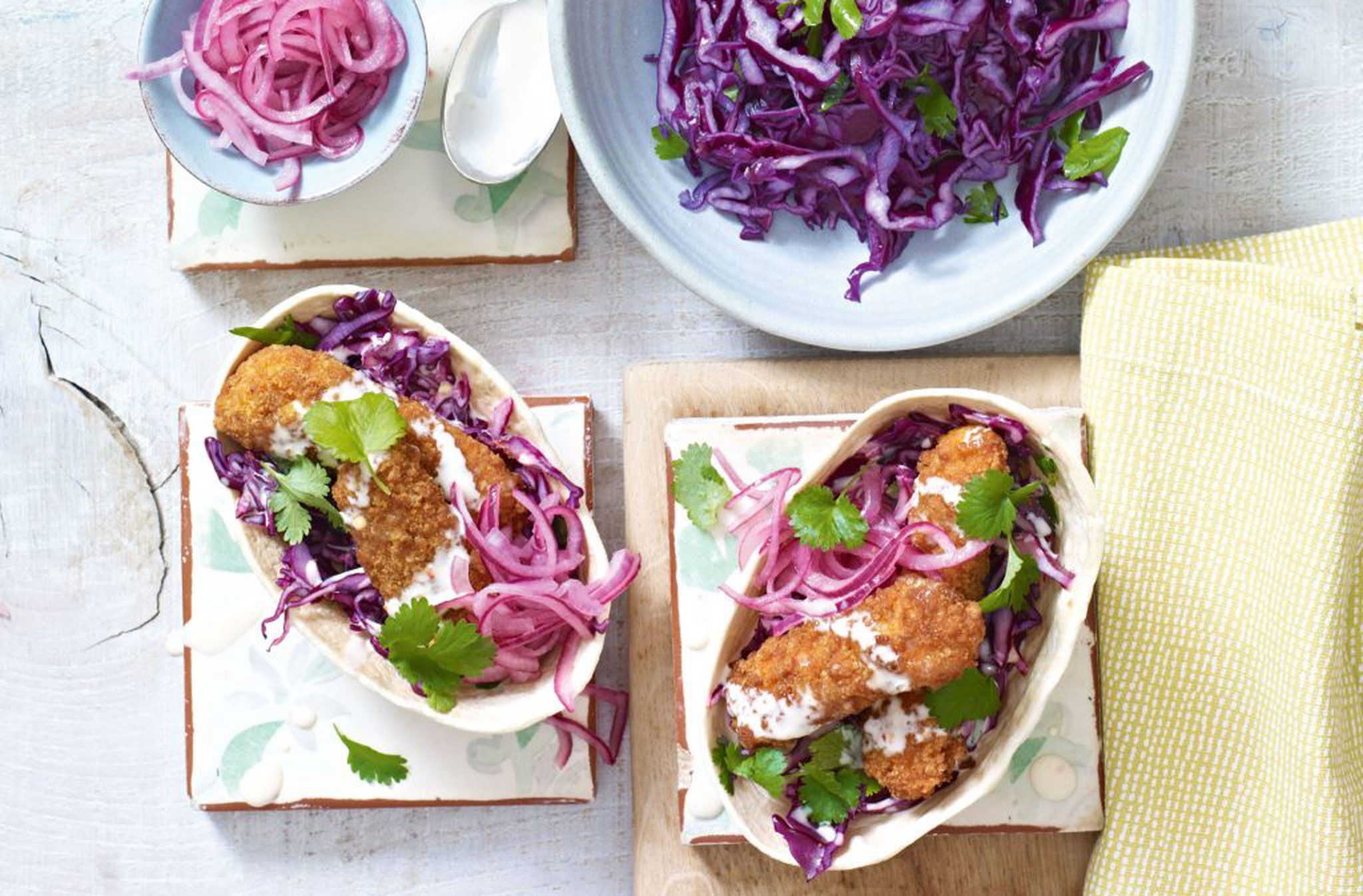 Crispy fish tacos with coleslaw recipe