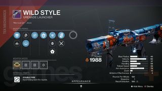 Destiny 2 Wild Style Grenade Launcher Nightfall weapon perk inspect