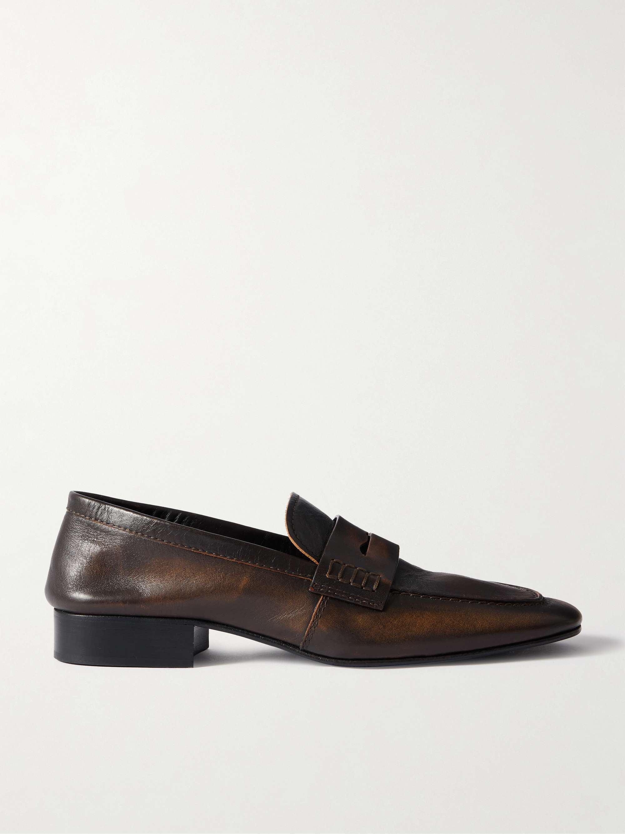 Glossed-Leather Penny Loafers