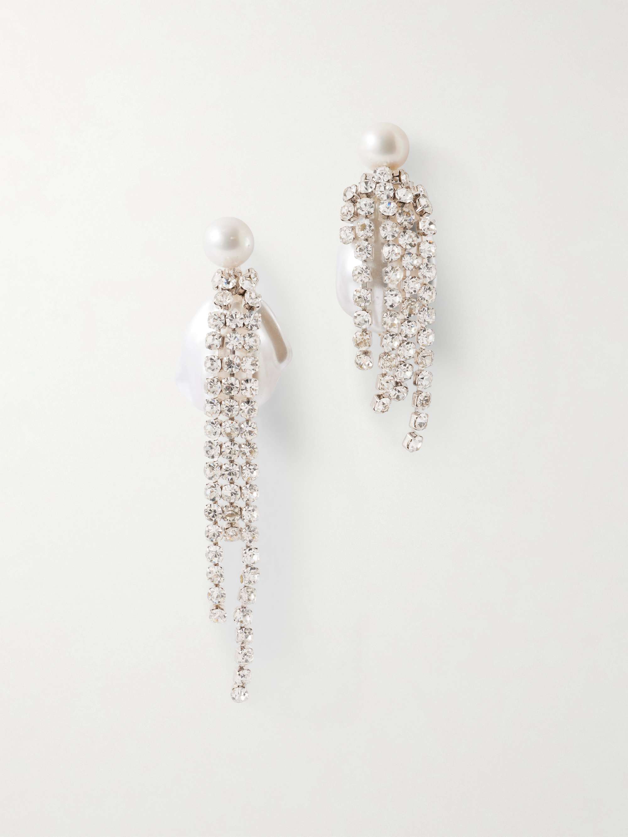 Rhodium-Plated Pearl and Crystal Earrings