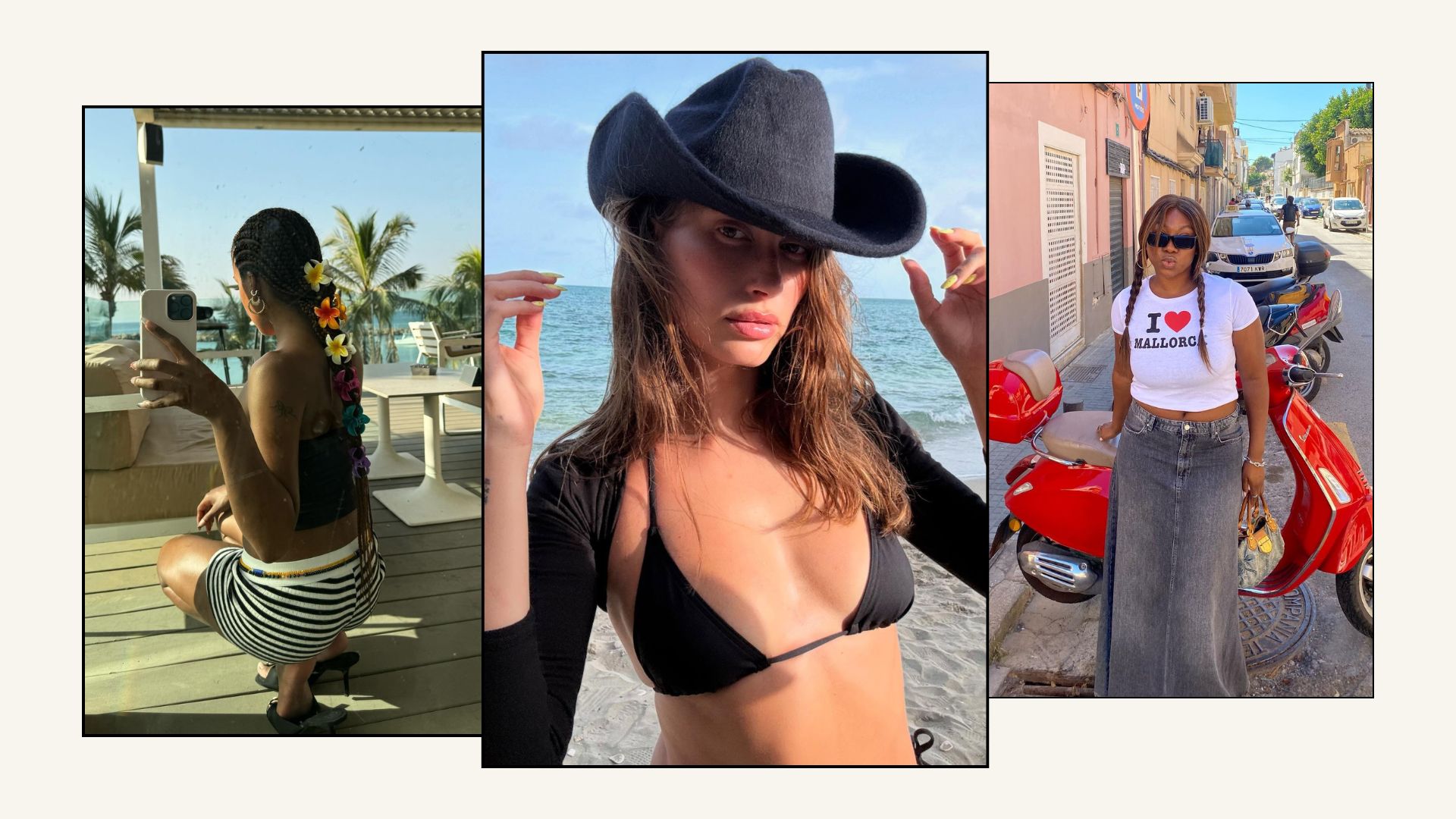 Three woman wearing different hairstyles in the hot weather