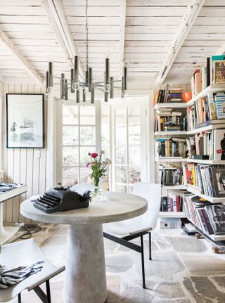 white home office library
