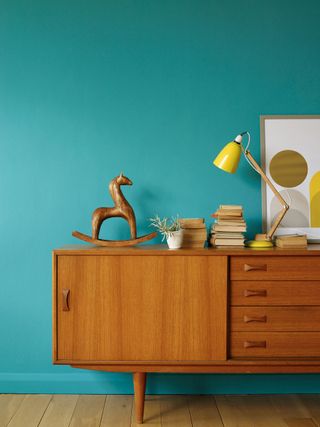 Midcentury sideboard with Fired Earth teal paint