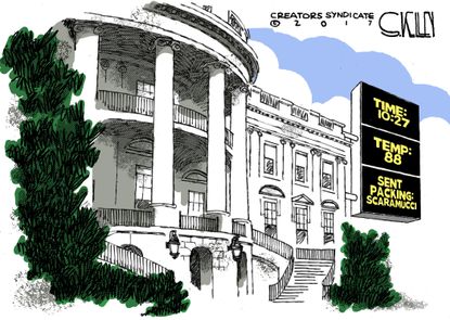 Political cartoon U.S. Anthony Scaramucci fired White House
