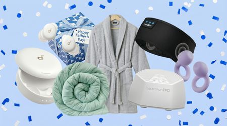 A collage featuring Father's Day sleep gift ideas