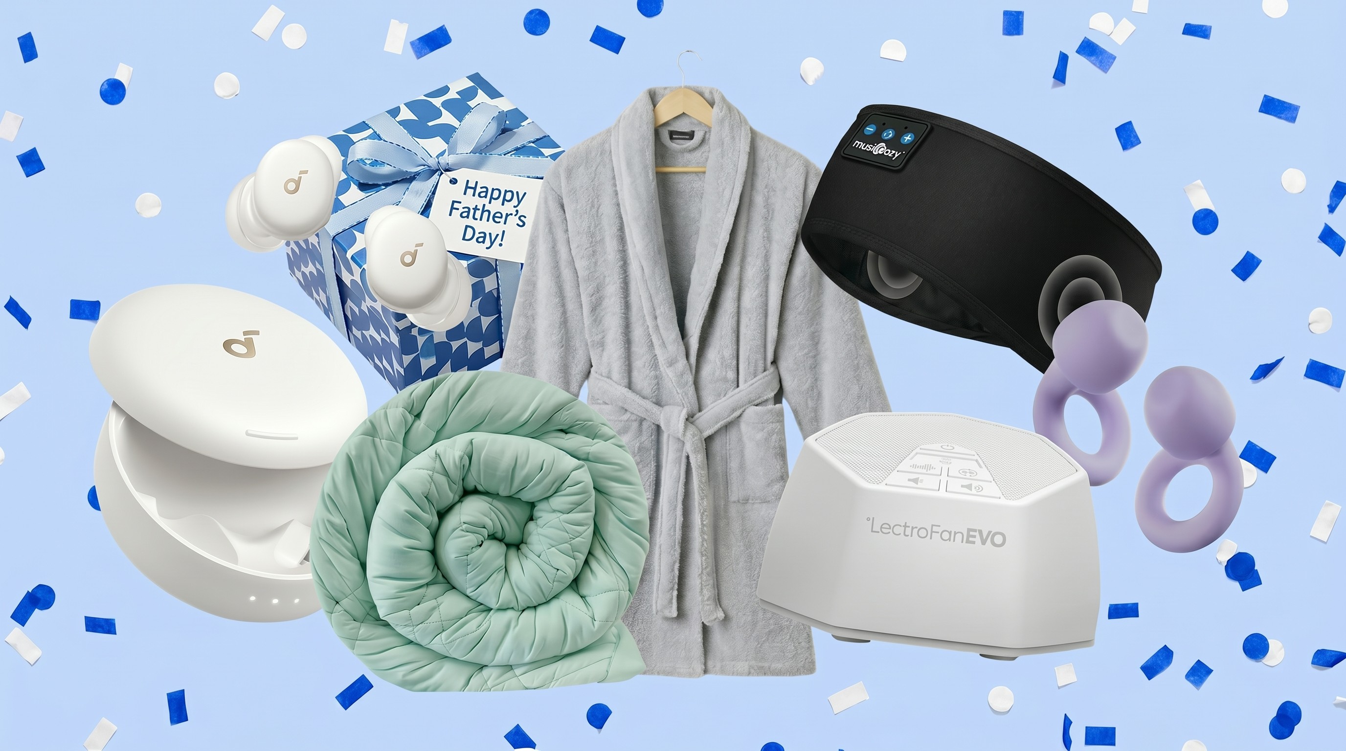 A collage featuring Father's Day sleep gift ideas