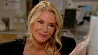 Brooke (Katherine Kelly Lang) has tears in her eyes on The Bold and the Beautiful