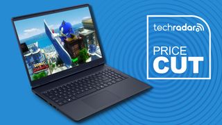 Alienware Aurora 16 gaming laptop against a blue TechRadar deals background