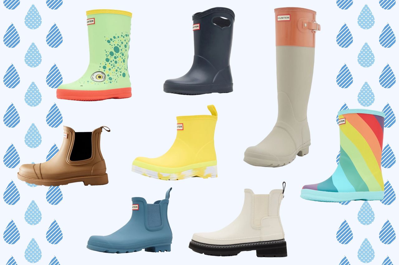 Collage showing our picks of Hunter wellies and boots for the whole family (and there&#039;s 50 per cent off)