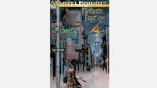 The cover for Marvel Knights: Fantastic Four, showing the Fantastic Four tower at night.