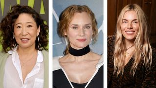 Collage of Sandra Oh, Diane Kruger and Sienna Miller wearing lightweight, fresh-faced makeup