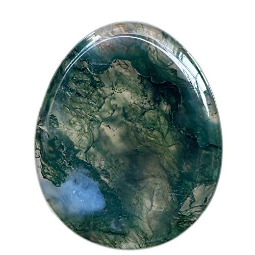 Fekuar Natural Moss Agate Crystal Thumb Worry Stone, Hand Carved Healing Crystal Teardrop Pocket Stones for Anxiety Stress Relief Meditation