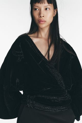 Velvet Kimono With Embroidered Herons and Beads