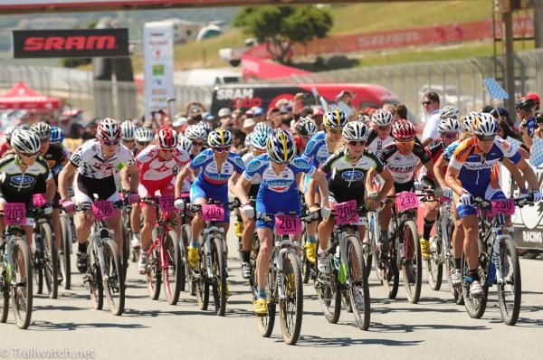 The elite women's cross country start at the Sea Otter Classic