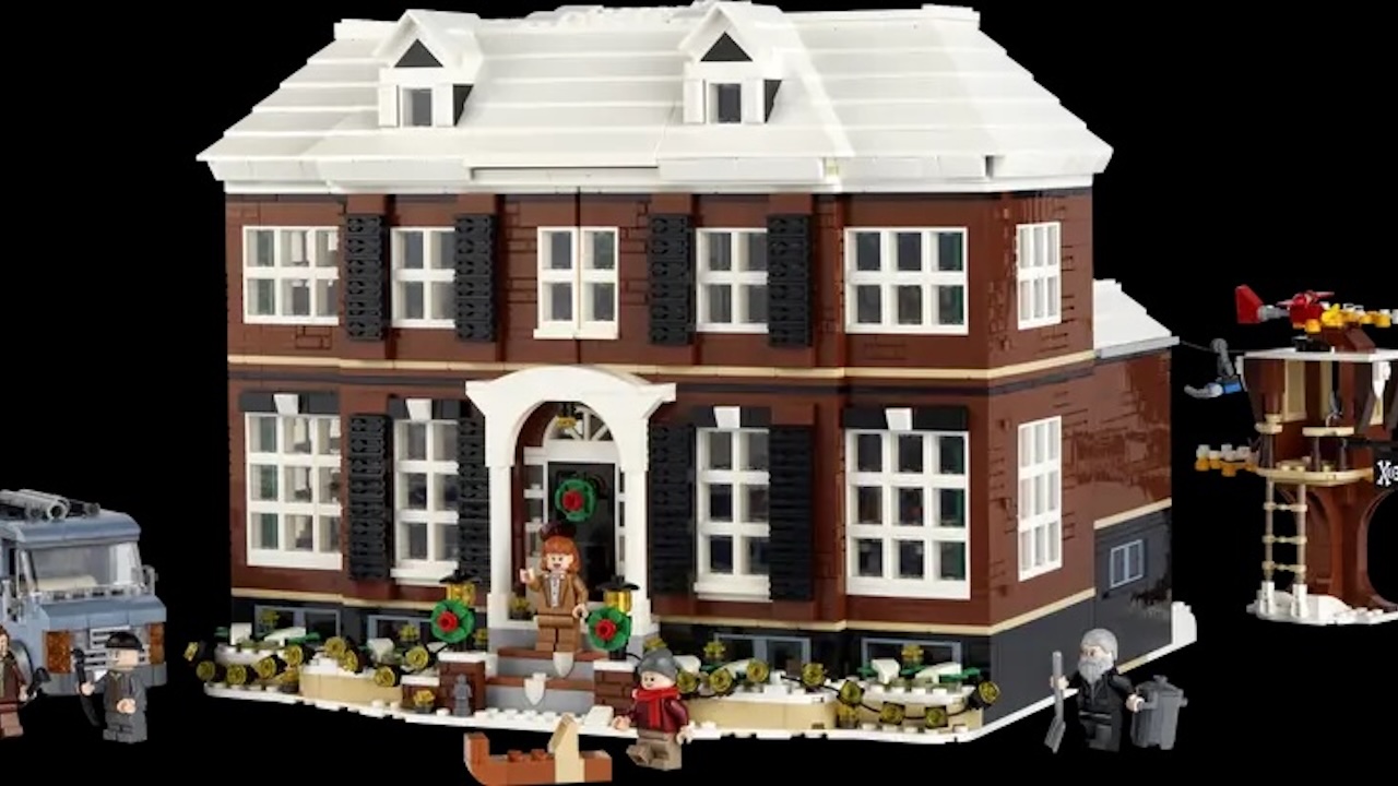 Home Alone Lego house with a black background