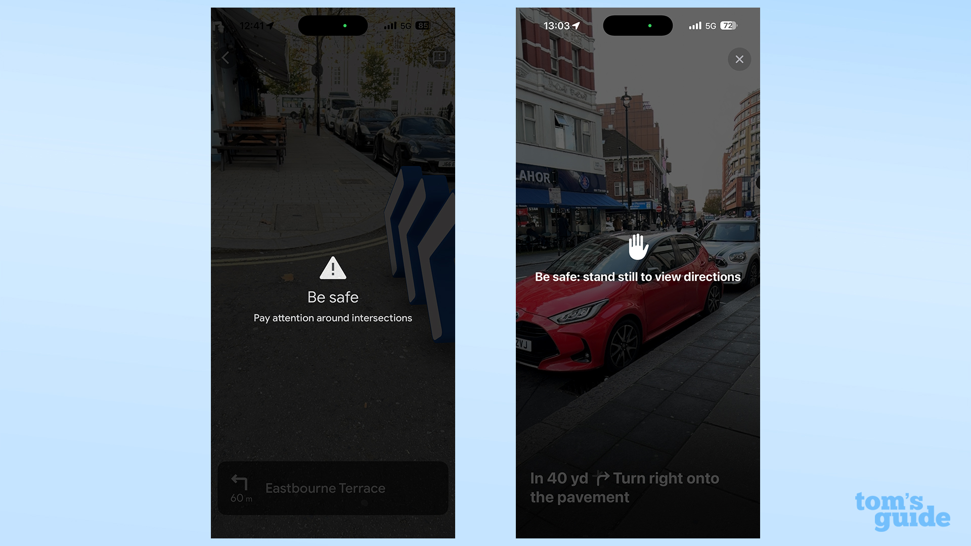 Apple Maps and Google Maps warning overlays