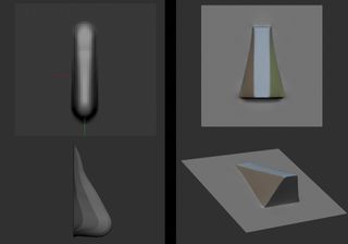 Screenshot of ZBrush interface with four different shapes