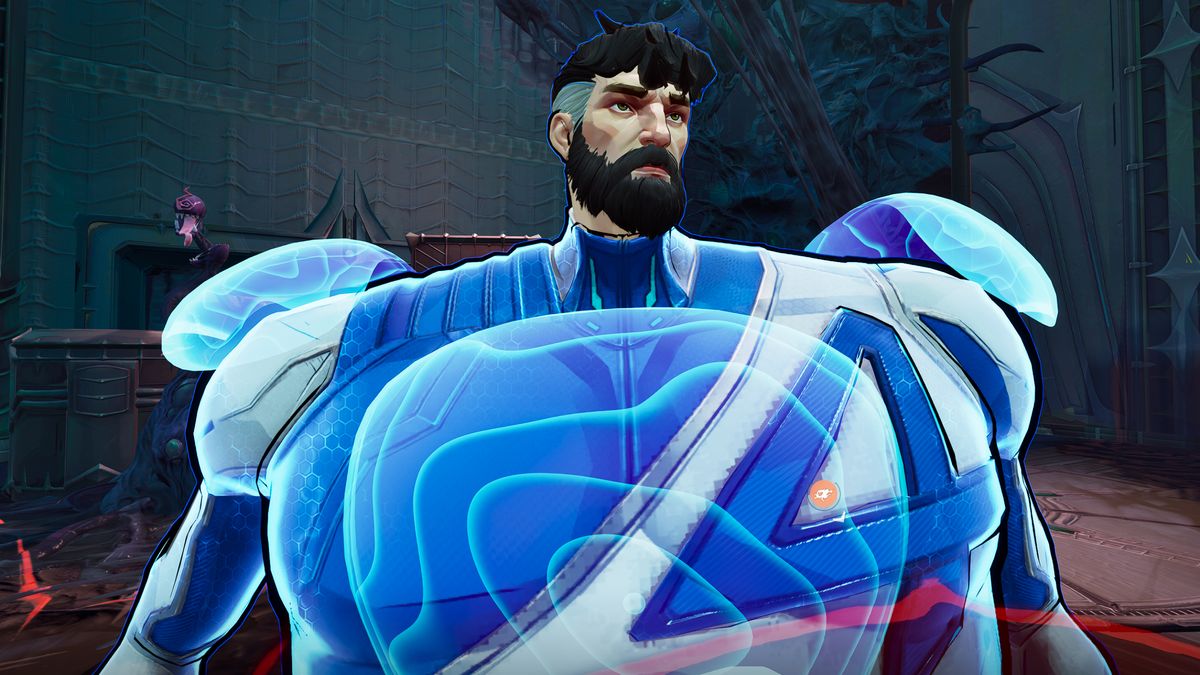 a very large Mr Fantastic with an inflated chest, and slightly long beard