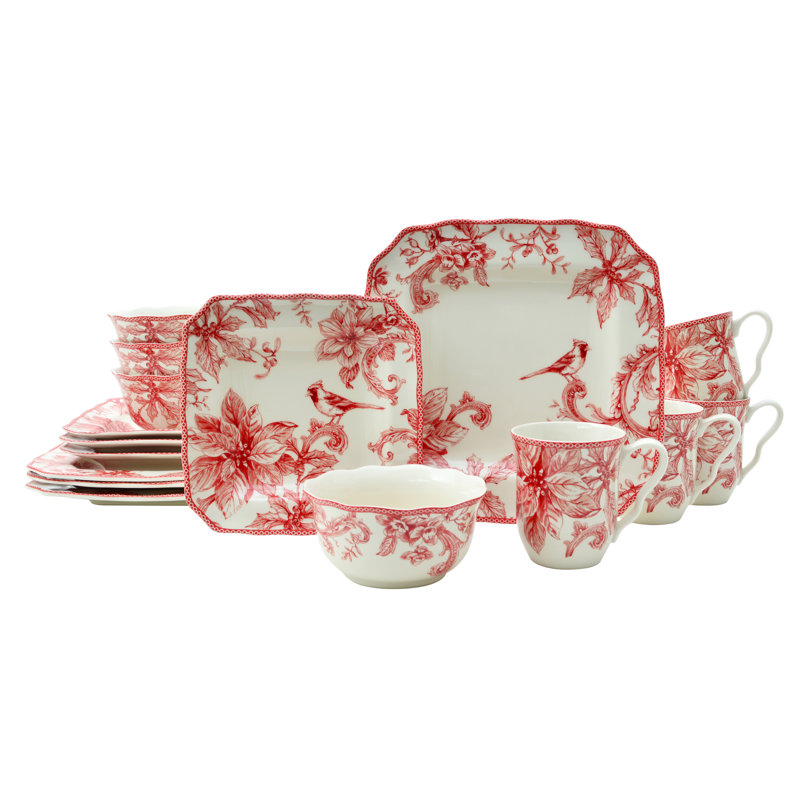 222 Fifth Christmas Lane Red 16-Piece Porcelain Dinnerware Set - Service for 4, Plates, Bowls & Mugs & Reviews | Wayfair