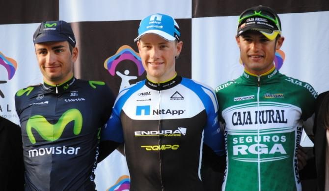 The final podium: Lobato (Movistar), Bennett (NetApp) and Vigano (Caja Rural) l-r