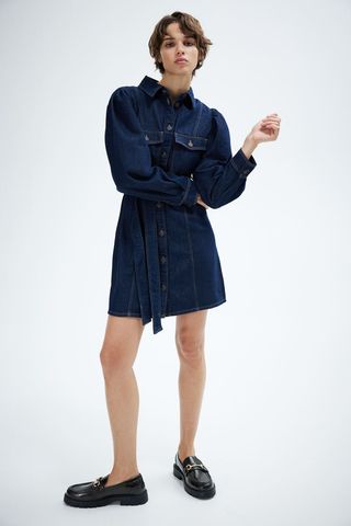 Tie-Belt Denim Dress