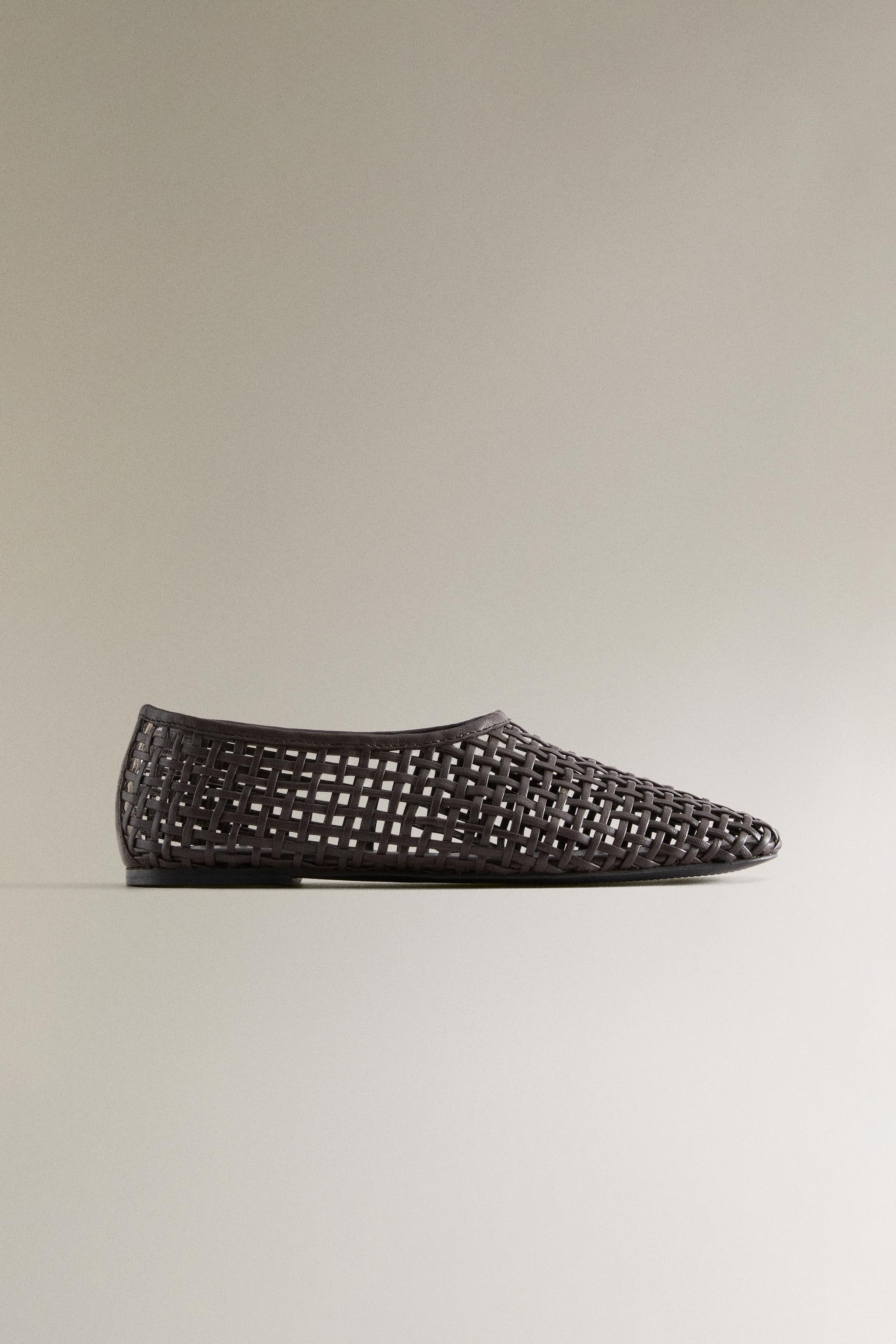Braided leather ballet flat bottom