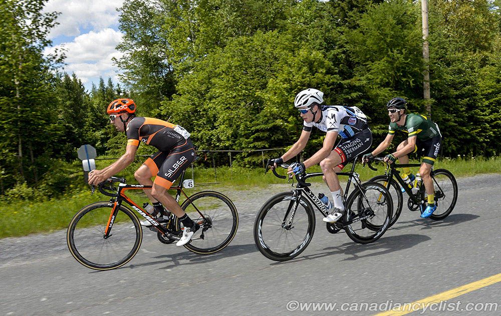 Final break: Emile Jean (Silber Pro Cycling) Ian Garrison (Axeon Hagens Berman) and Laurent Gervais (Aevolo)