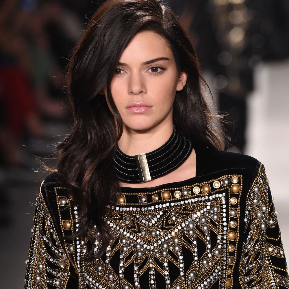 Kendall Jenner walking in H&amp;M Balmain show