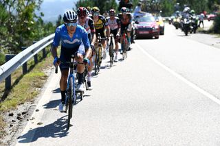 MOS SPAIN SEPTEMBER 04 Miguel ngel Lpez Moreno of Colombia and Movistar Team competes in the chase group during the 76th Tour of Spain 2021 Stage 20 a 2022km km stage from Sanxenxo to Mos Alto Castro de Herville 502m lavuelta LaVuelta21 on September 04 2021 in Mos Spain Photo by Tim de WaeleGetty Images