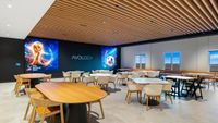 A massive video wall in the breakroom at the City National Bank&rsquo;s new Financial Center Headquarters.