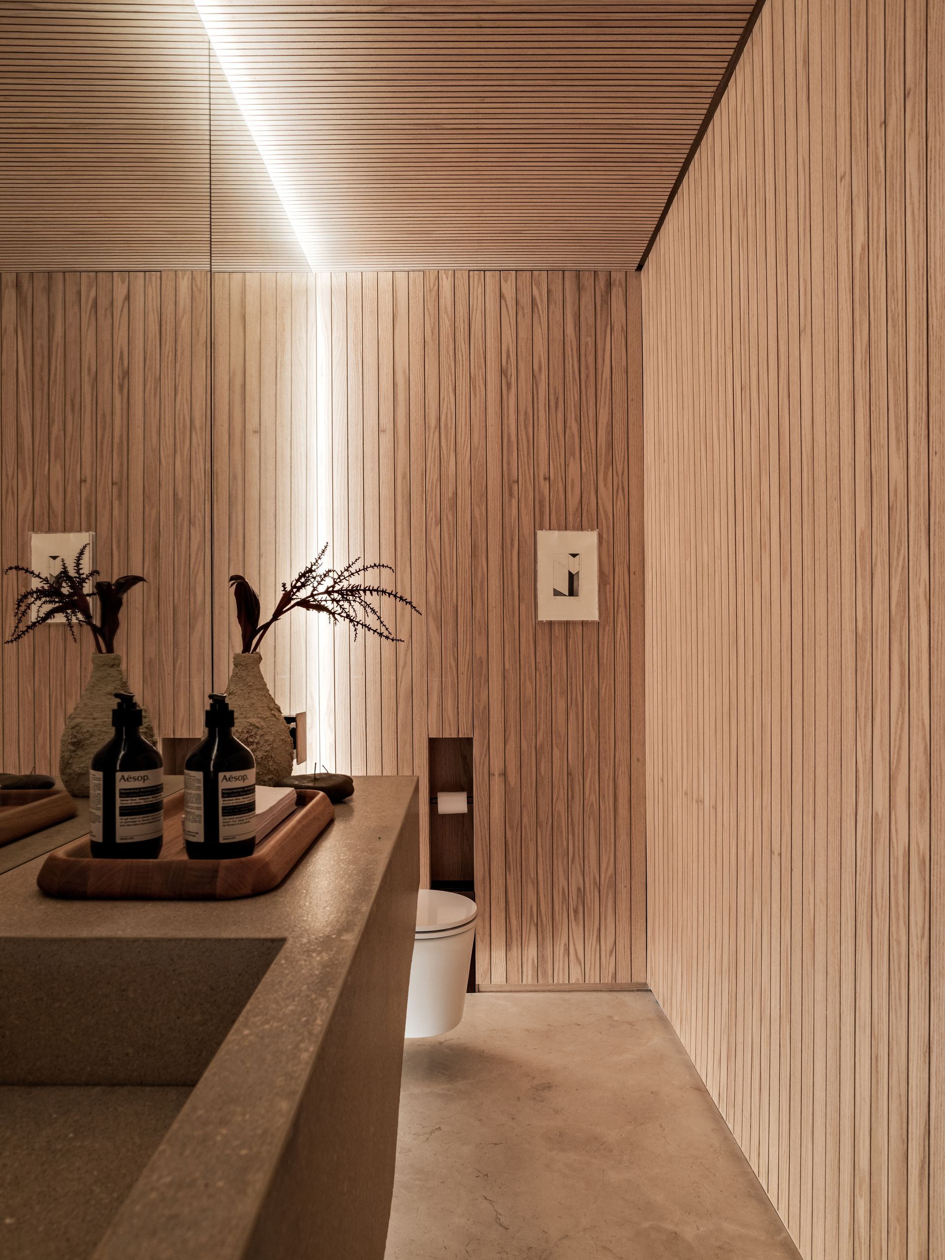 A bathroom with trays