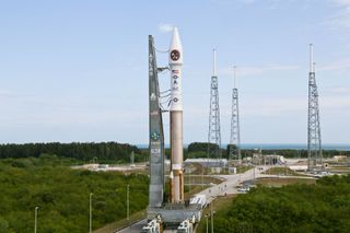 Atlas 5 rocket rolls out to launch pad in Florida for the SBIRS GEO-2 launch in March 2013.