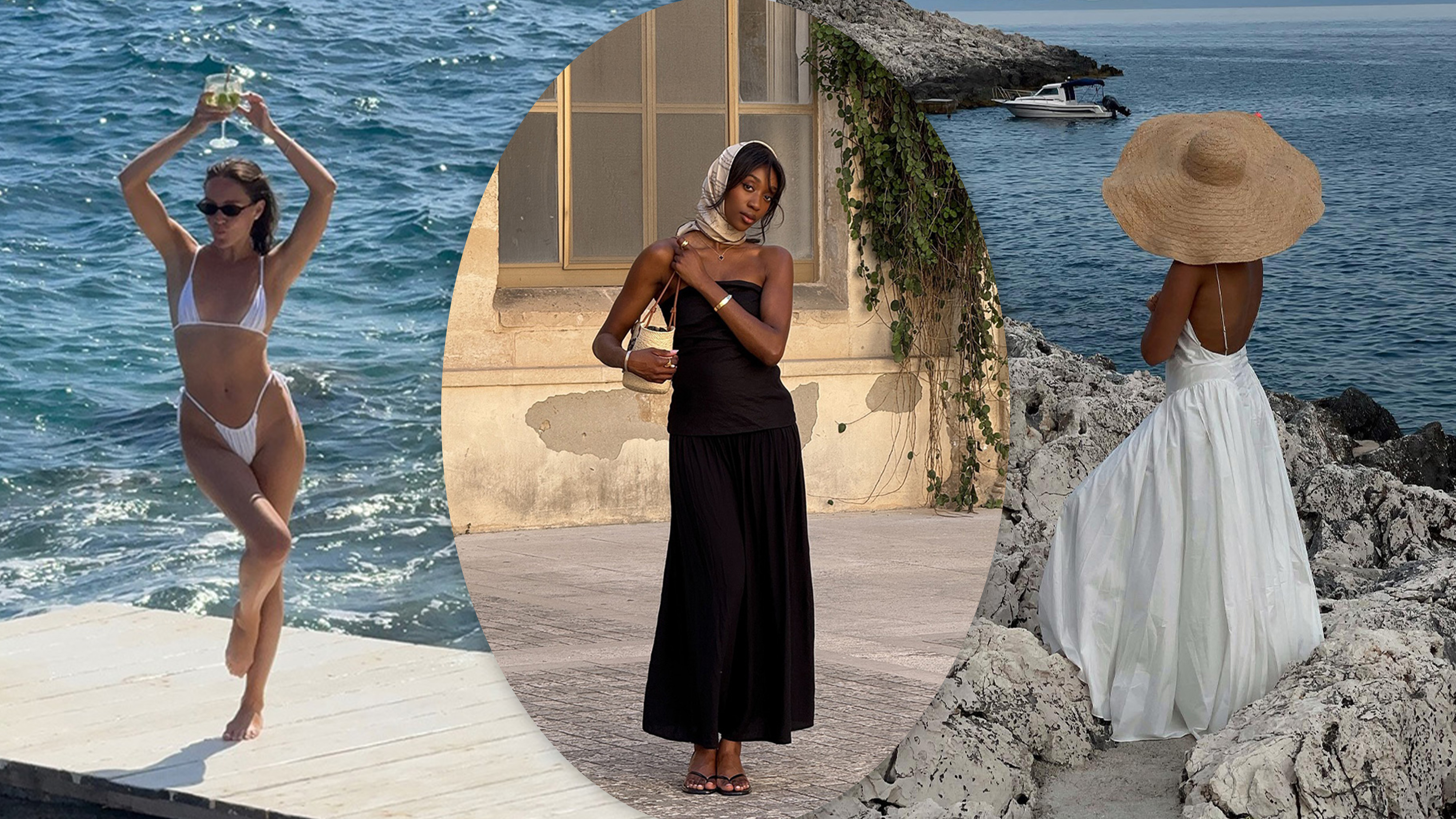 European vacation outfit ideas are shown in a collage