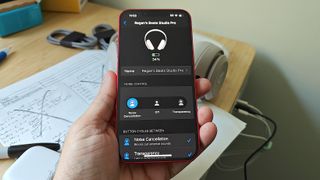 The Beats Studio Pro's dedicated menu in iOS