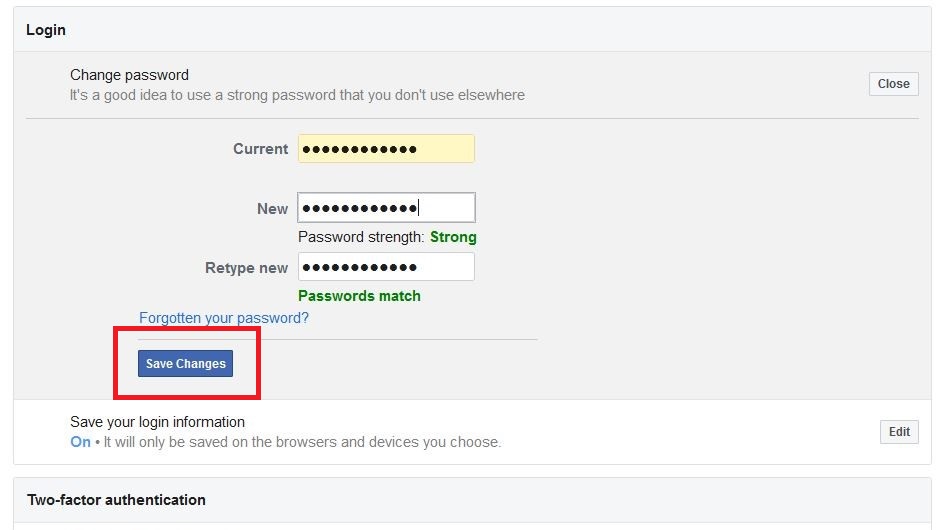 Как сменить пароль в Facebook