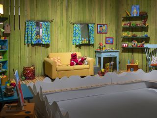 Sesame street exhibition in hamburg, muppet on sofa