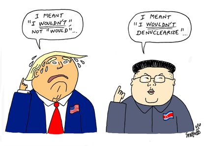 Political cartoon U.S. Trump Putin Helsinki summit Kim Jong Un denuclearization