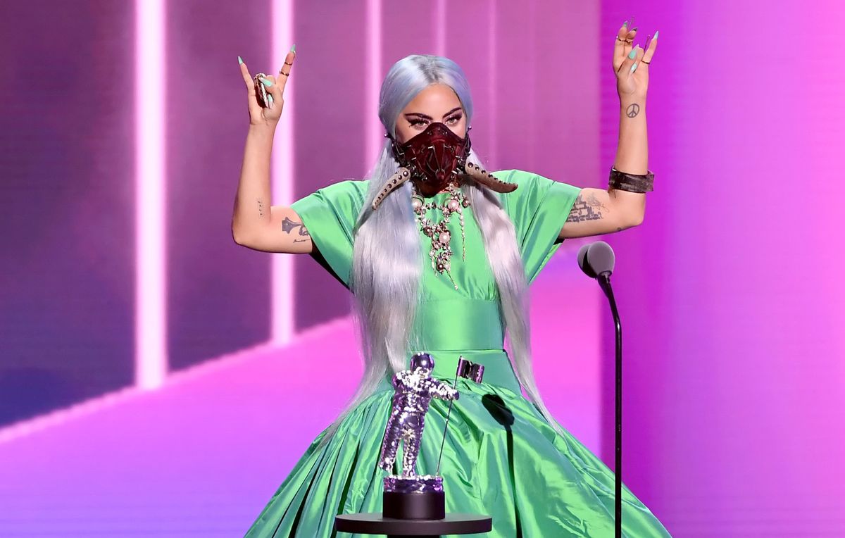 Lady Gaga accepts the Song of the Year award for &quot;Rain on Me&quot; onstage during the 2020 MTV Video Music Awards, broadcast on Sunday, Aug. 30th 2020