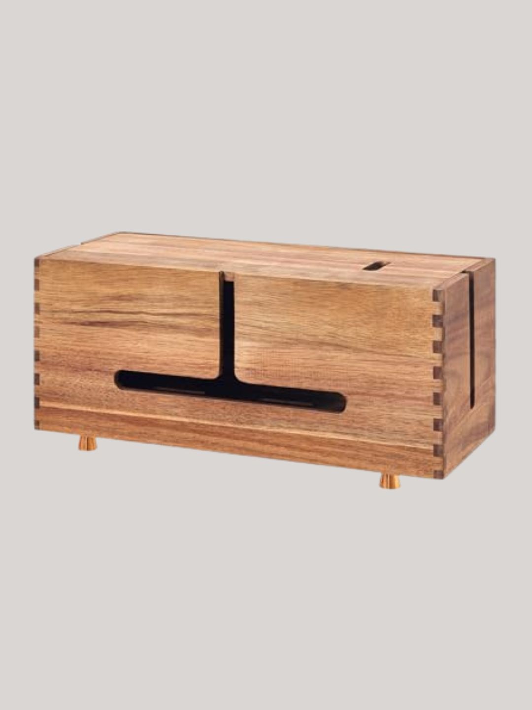 SARUFO, Acacia Wood Cable Management Box - Wooden Cord Hider With 4 Metal Feet&amp;#8203;, Organizer for Desk &amp;amp; Floor, Power Strip Tv Wire Concealer, Under Desk Storage for Office, Home Electrical Cables