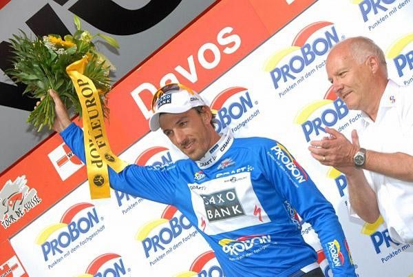 Fabian Cancellara (Saxo Bank) on the podium for leading the sprints classification.