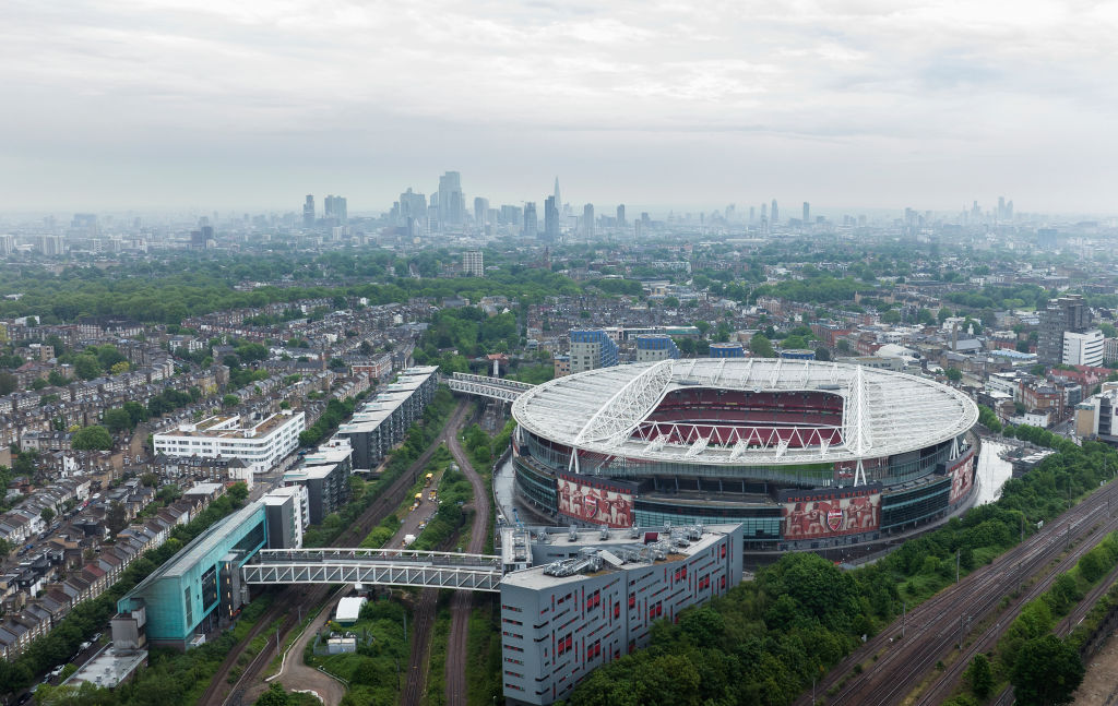 An aerial view of at Emirates Stadium on May 15, 2022 in London, England.