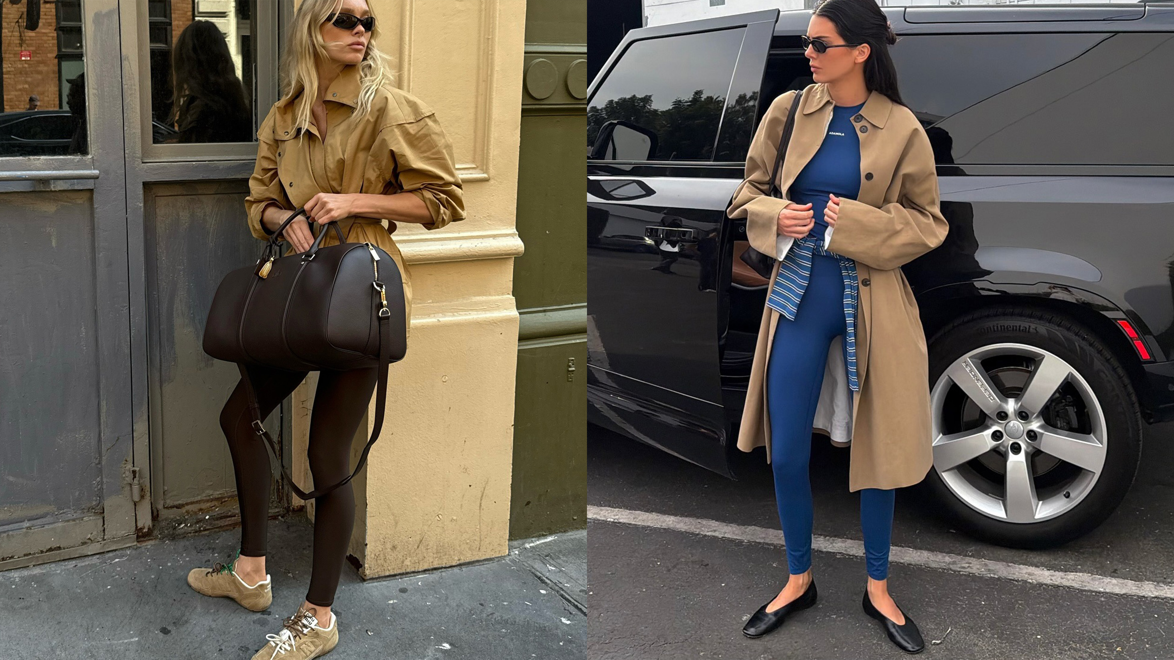 Kendall Jenner and Elsa Hosk wearing 2026 legging color trends.