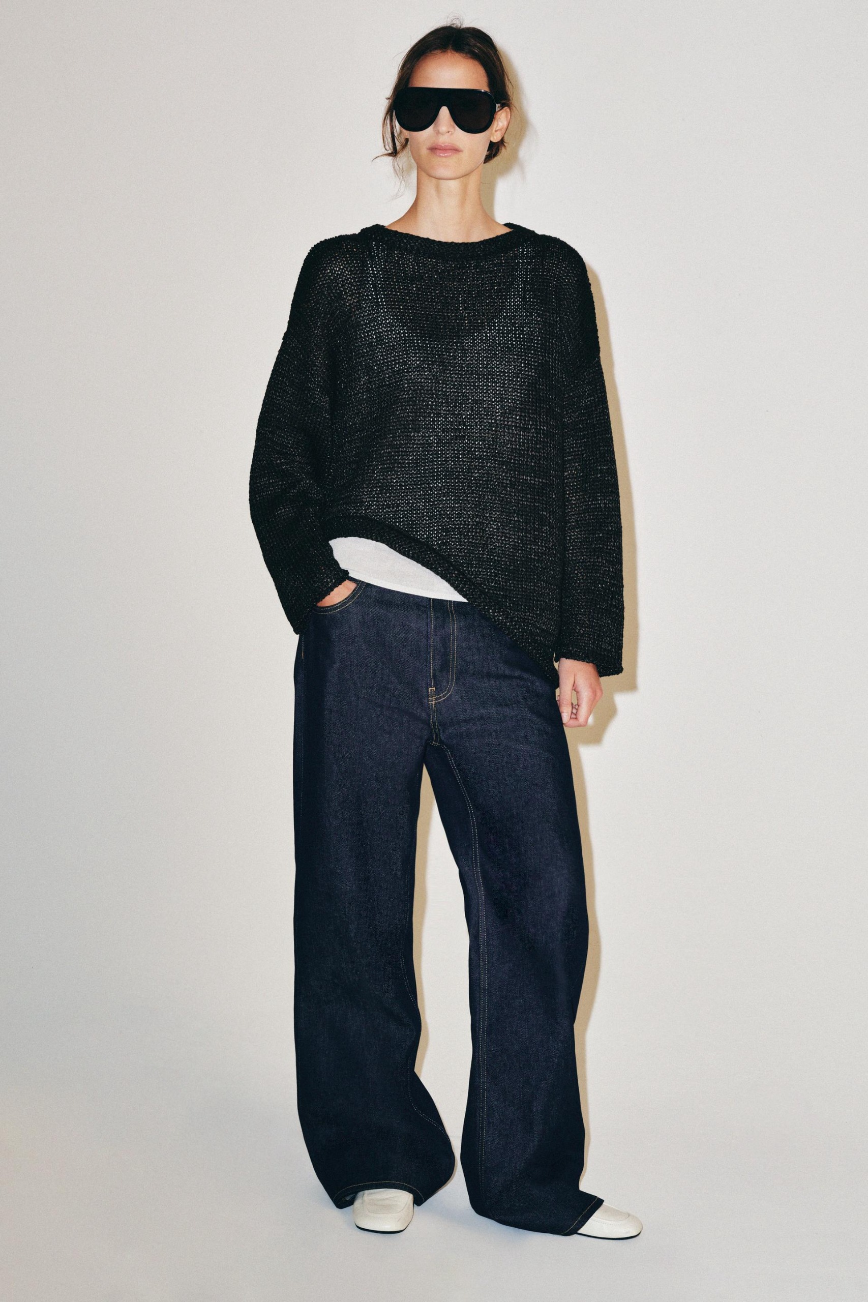 Asymmetric Knit Jumper - Black - S