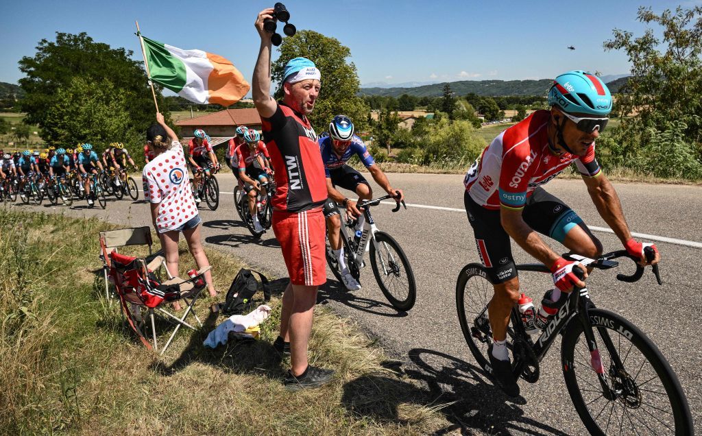 Lotto Soudal teams Belgian rider Philippe Gilbert R cycles during the 13th stage of the 109th edition of the Tour de France cycling race 1926 km between Le Bourg dOisans in the French Alps and SaintEtienne in central France on July 15 2022 Photo by Marco BERTORELLO AFP Photo by MARCO BERTORELLOAFP via Getty Images