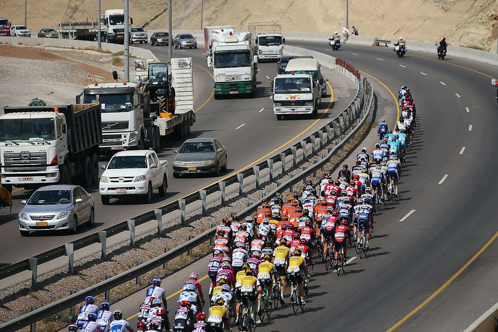 The peloton in action during stage 1 in Oman.