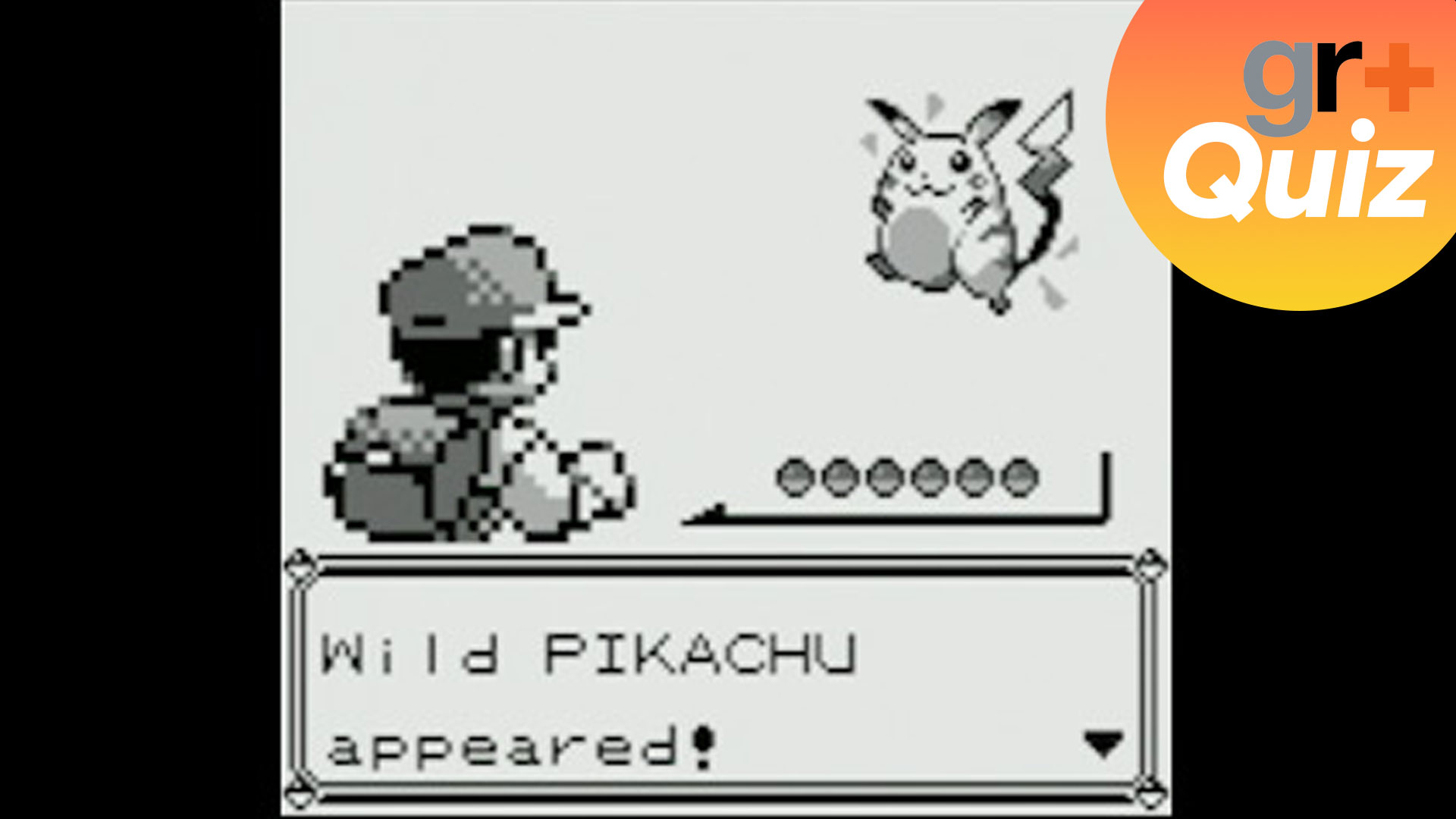 Battling a wild Pikachu in Pokemon Red and Blue, with the gamesradar+ quiz logo in the top right corner