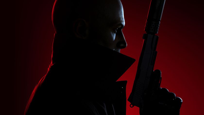 Hitman 3 key art for deluxe edition featuring Agent 47 on red background